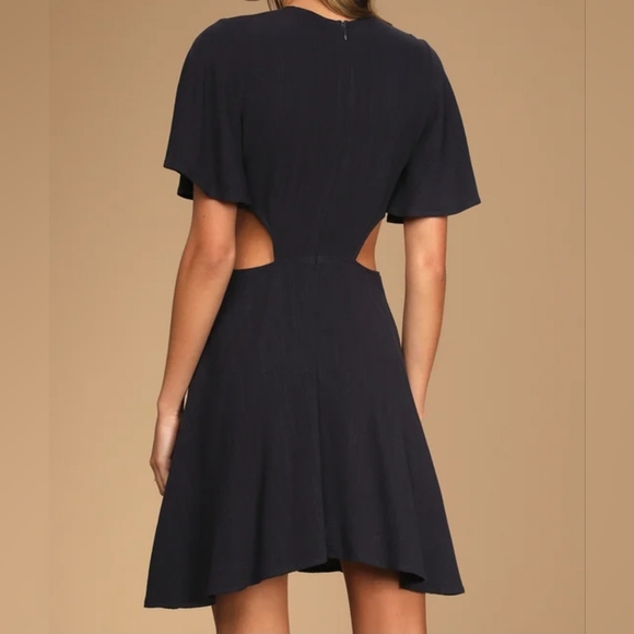 Lulus Women's Perfect Day for Love Navy Blue Cutout Tie-Front Mini Dress, Size S - Picture 4 of 11